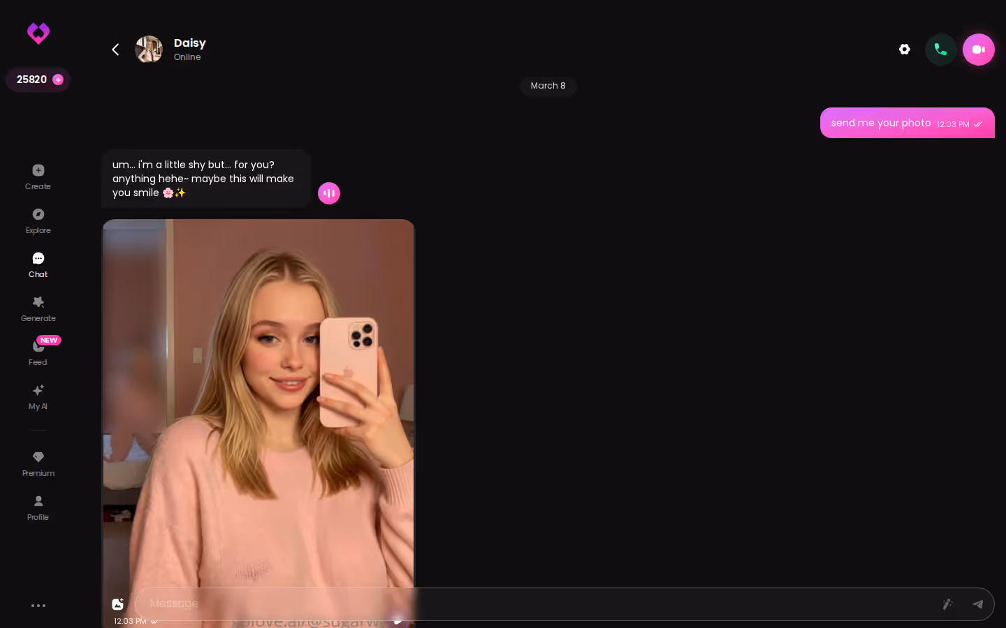 Long, photo-heavy GoLove.ai desktop chat — the part a standalone generator can't offer